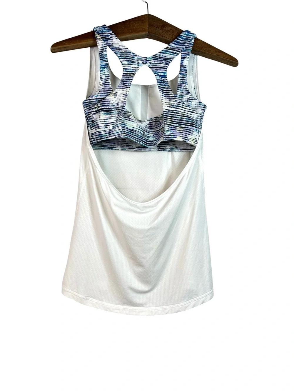 Lululemon White Blue Built In Bra Mesh Tank Top Size 4 Athletic Gym Running